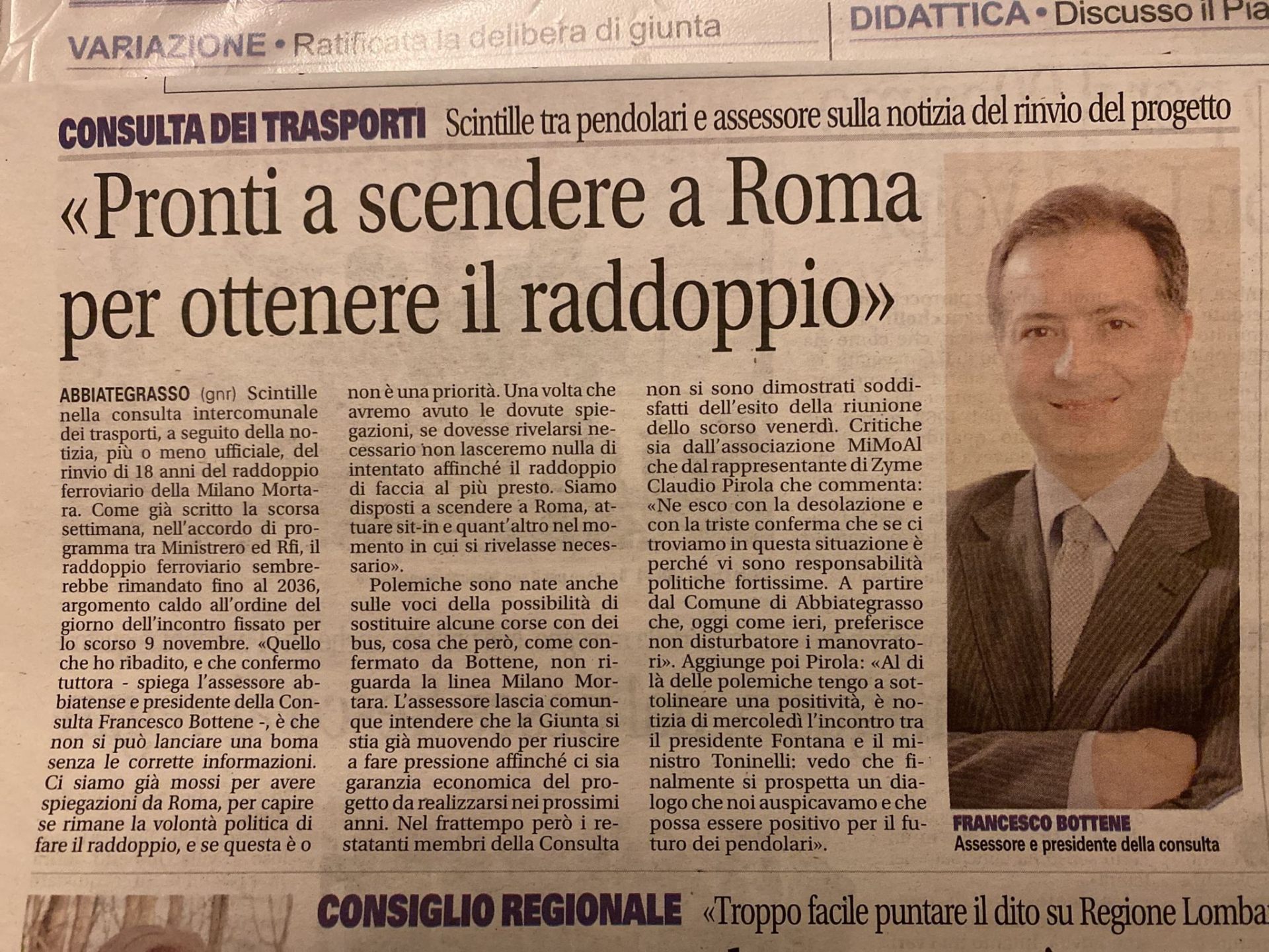 Ritaglio stampa: «Pronti a scendere a Roma per ottenere il raddoppio»